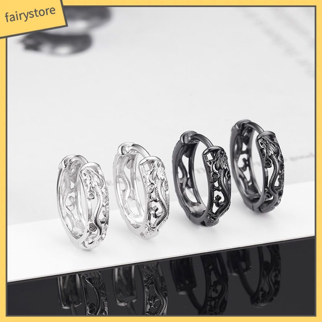 1 Đôi Bông Tai Hình Rồng Rỗng Chạm Khắc Tinh Xảo Phong Cách Punk Dành Cho Nam