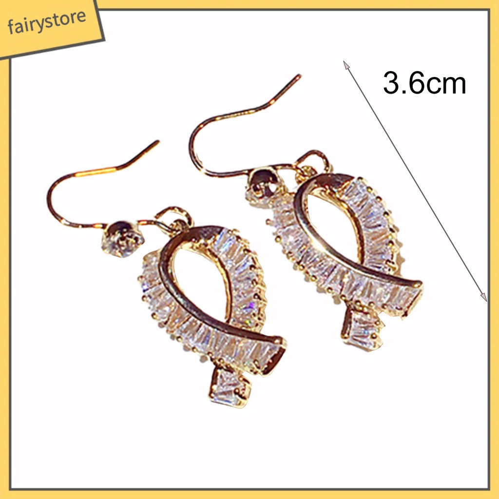 1 Đôi Bông Tai Hình Nơ Đính Đá Dáng Dài Trang Nhã