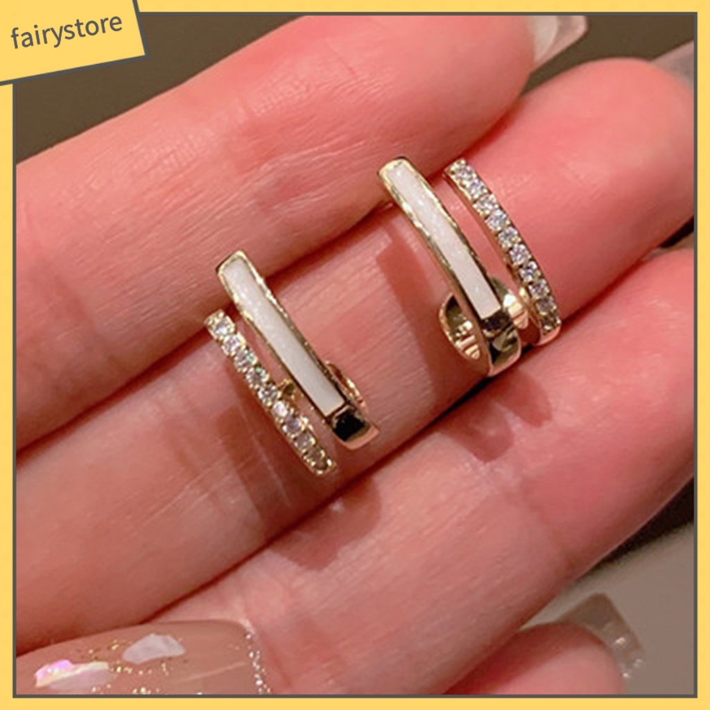 [FRO] 1 Đôi Bông Tai Thanh Dọc Dát Đá Zircon Nhẹ Nhàng Thủ Công Mỹ Nghệ Hàng Ngày Cho Nữ