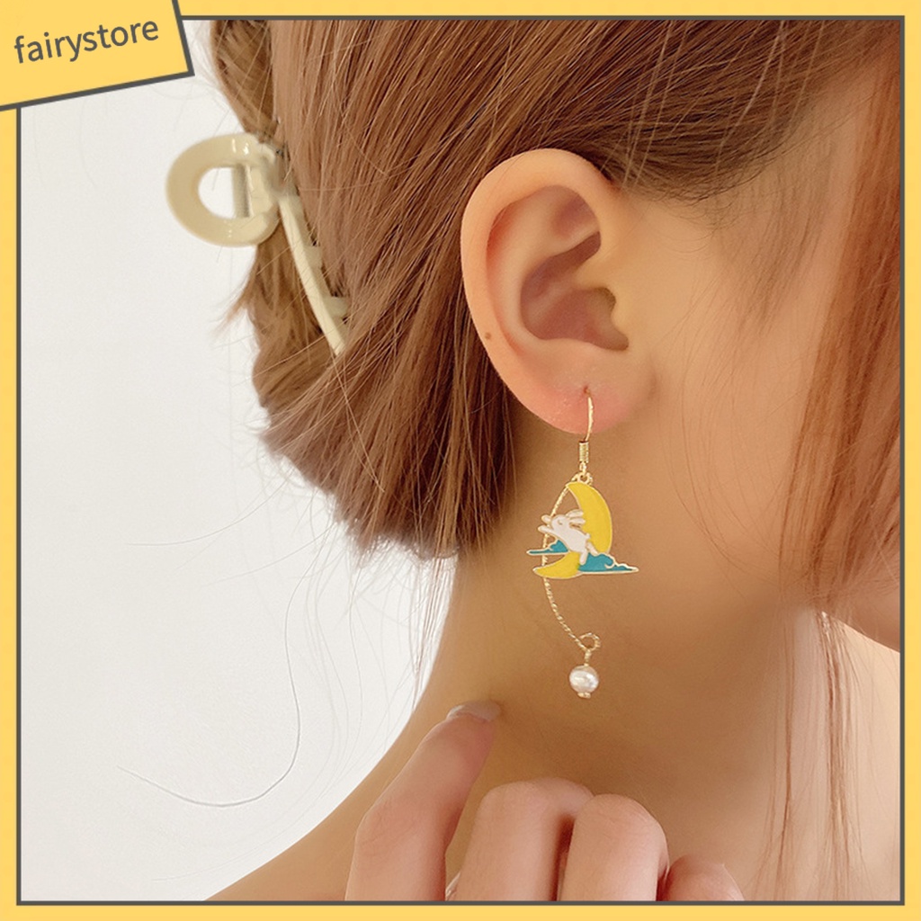 1 Đôi Bông Tai Dáng Dài Đính Ngọc Trai Nhân Tạo Hình Hoa / Động Vật Bằng Đồng Dễ Thương Cho Nữ