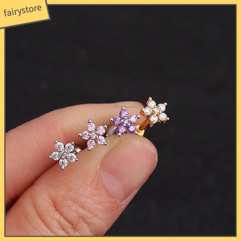 1 Khuyên Xỏ Tai Bằng Thép Không Gỉ Đính Đá Zircon Thời Trang