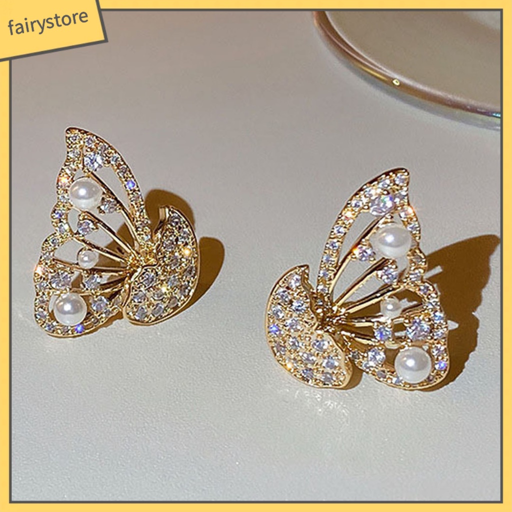 1 Đôi Bông Tai Hình Bươm Bướm Đính Đá Thời Trang Dành Cho Nữ