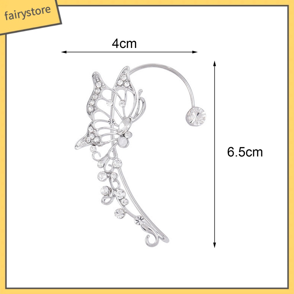 [FRO] Khuyên Kẹp Vành Tai Không Xỏ Dát Đá Hình Bướm Rỗng Phong Cách Hàn Quốc