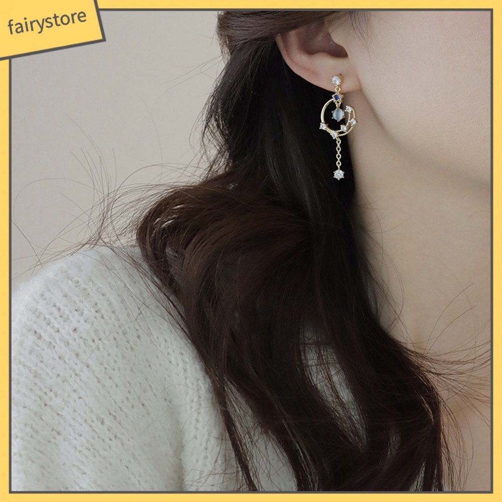 1 Đôi Bông Tai Hợp Kim Dáng Dài Đính Đá Màu Sắc Không Đối Xứng Dành Cho Nữ