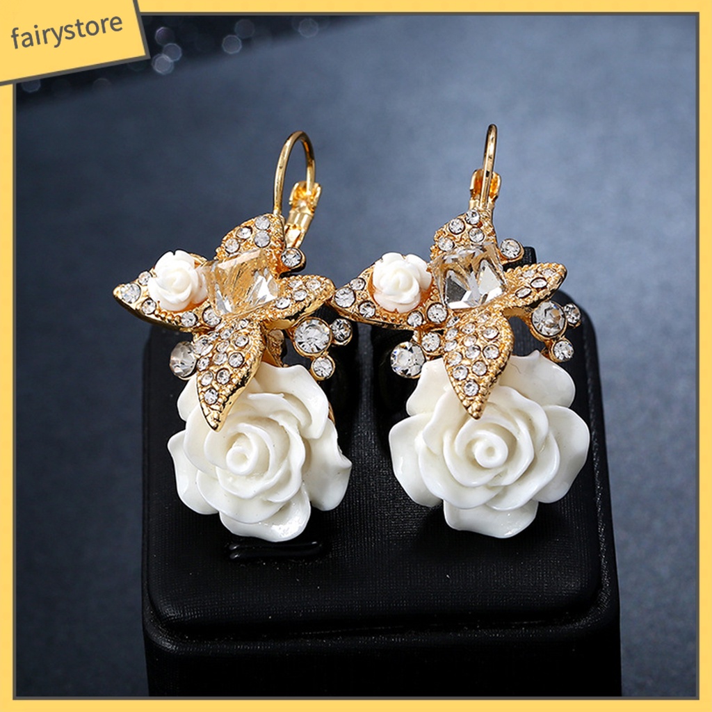 1 Đôi Bông Tai Hình Hoa Đính Đá Phong Cách Vintage Dành Cho Nữ