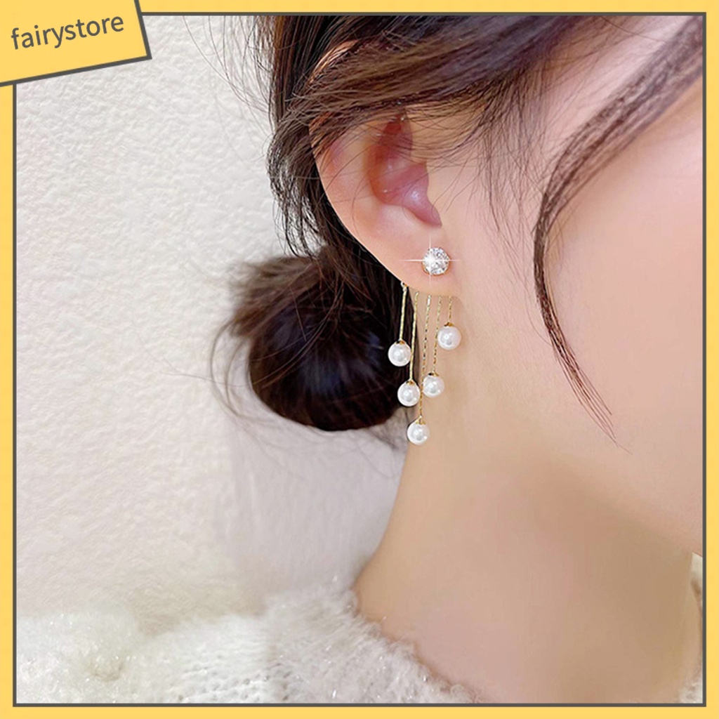 1 Đôi Bông Tai Treo Đính Ngọc Trai Giả Lấp Lánh Thời Trang Cao Cấp