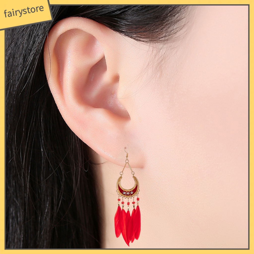 1 Đôi Bông Tai Hình Lông Vũ Phong Cách Bohemia