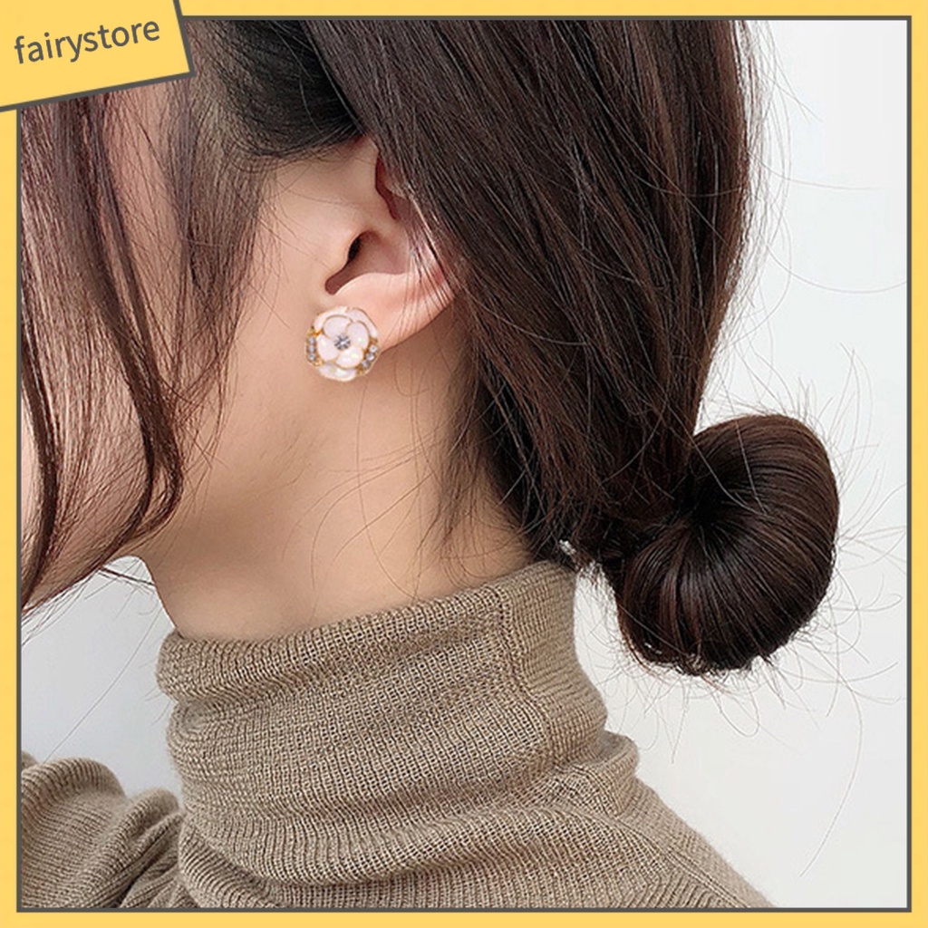 1 Đôi Bông Tai Hình Hoa Tráng Men Đính Đá Thời Trang