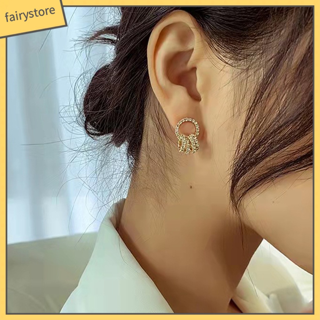 1 Đôi Bông Tai Tròn Đính Đá Lấp Lánh Dành Cho Nữ