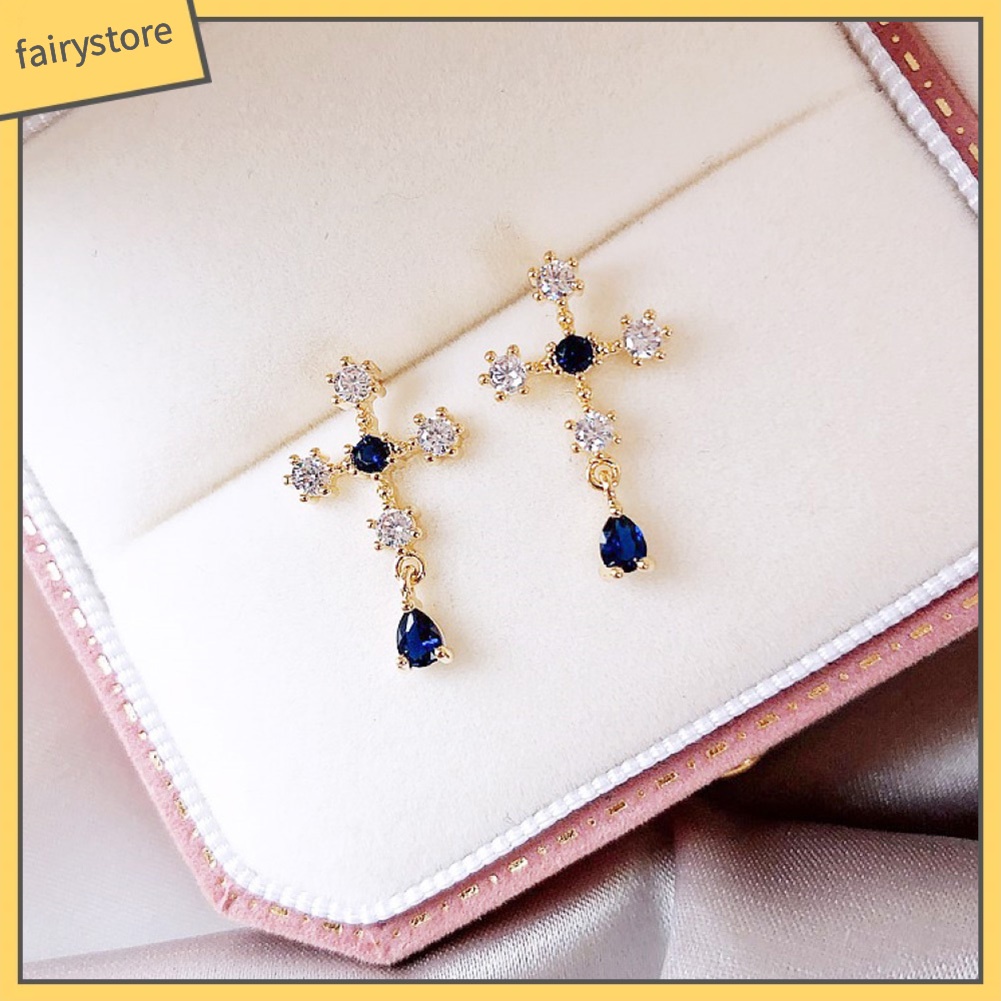 Bông Tai Hình Thánh Giá Đính Đá Sapphire Giả Bằng Hợp Kim Thời Trang Cho Nữ