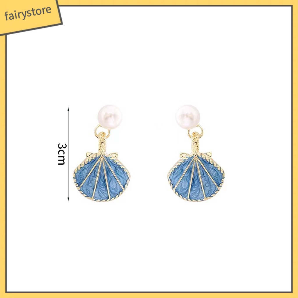 [FRO] 1 Đôi Bông Tai Vỏ Sò Hợp Kim Đính Ngọc Trai Nhân Tạo Nhẹ Nhàng Sang Trọng