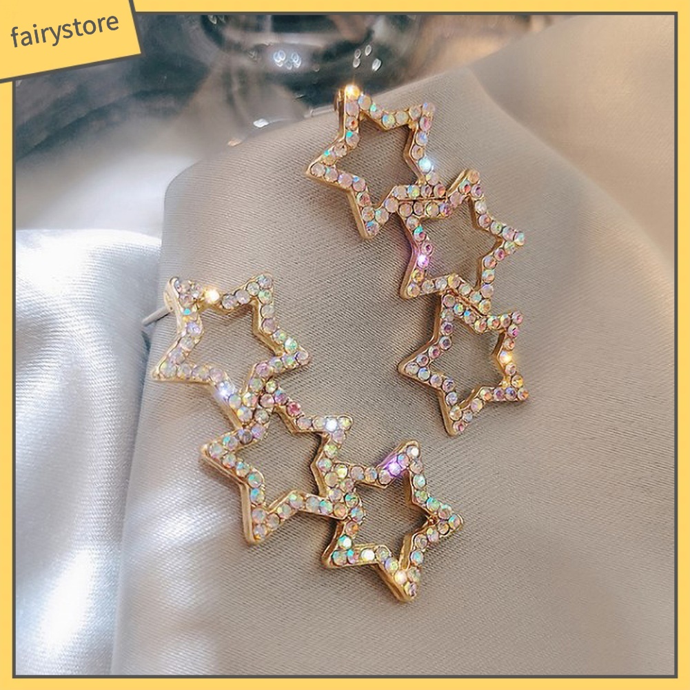 Khuyên Tai Hình Ngôi Sao Đính Đá Nhiều Màu Sắc Thời Trang