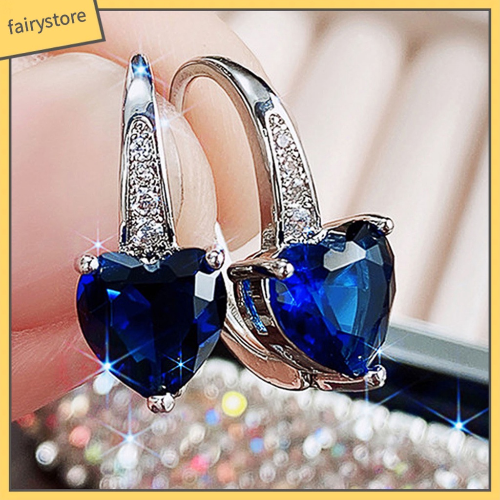 1 Đôi Bông Tai Hình Trái Tim Đính Đá Zircon Sang Trọng