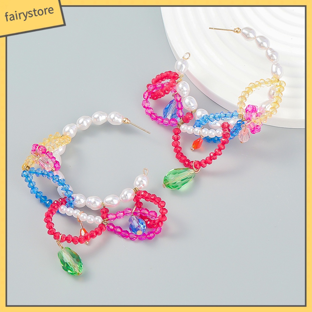 Bông Tai Dạng Vòng Phối Tua Rua Đính Hạt Ngọc Trai Nhân Tạo Thời Trang