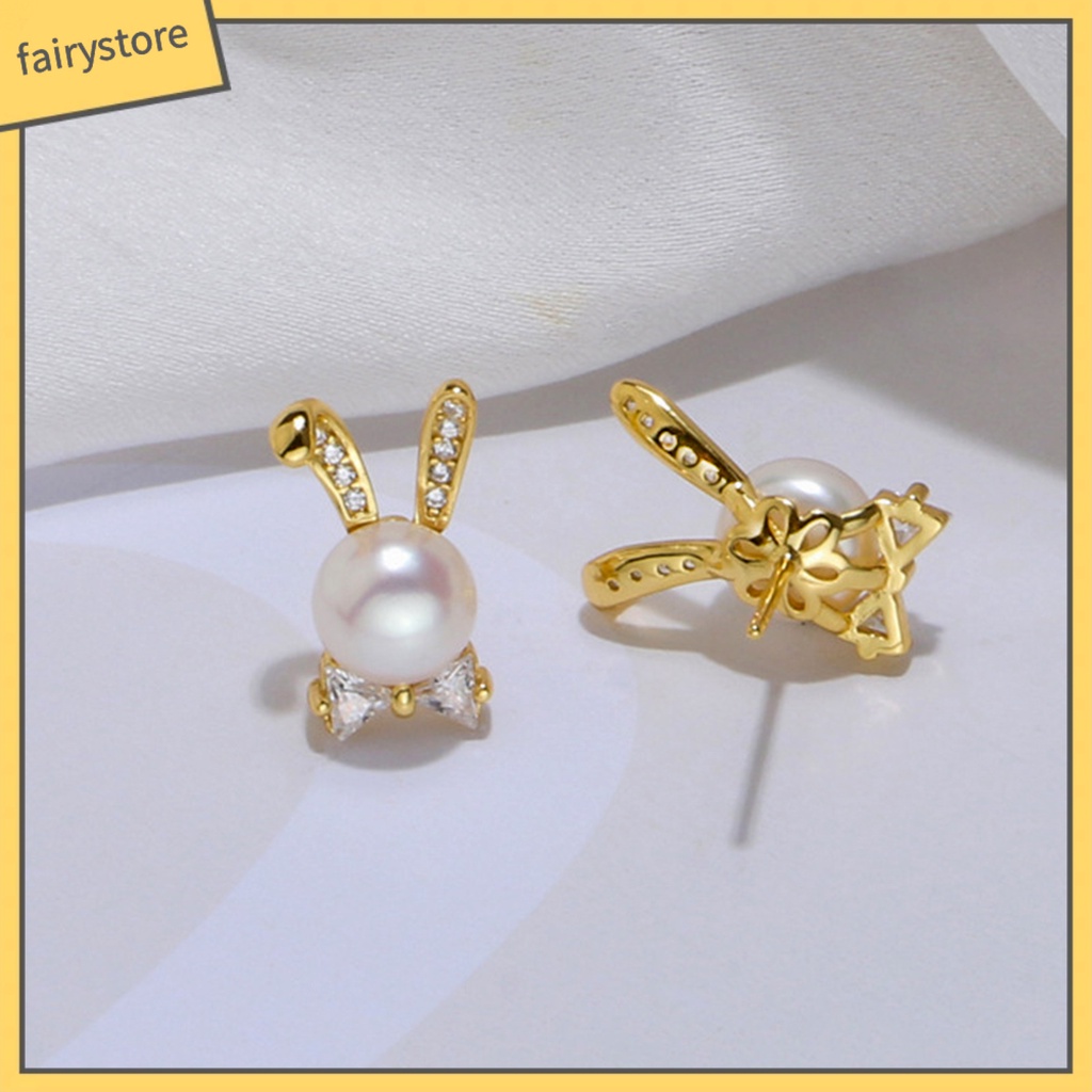 [FRO] 1 Đôi Khuyên Tai Xỏ Hạt Ngọc Trai Giả Hình Thú Không Gây Dị Ứng Trang Trí Khối Đá Zirconia Không Phai Màu Trang Sức Cho Nữ