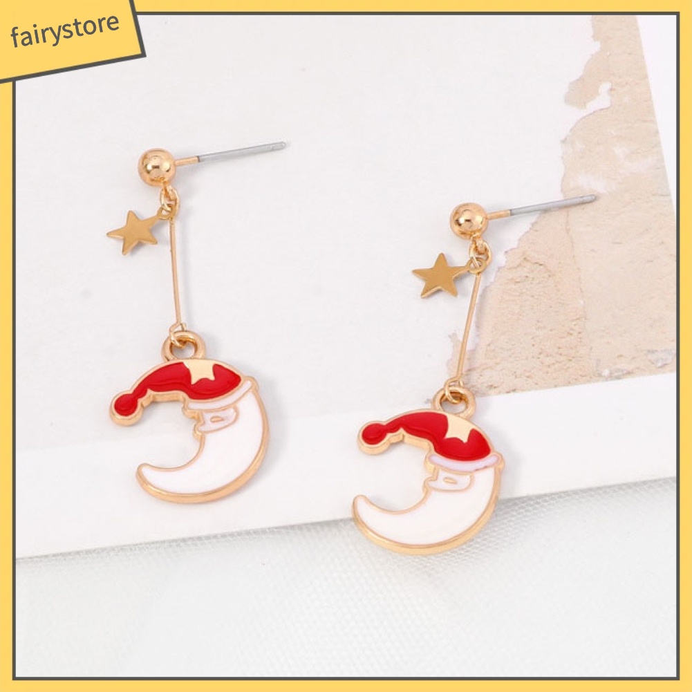 Bông Tai Dáng Dài Hình Mặt Trăng Phong Cách Giáng Sinh Thời Trang Cho Nữ