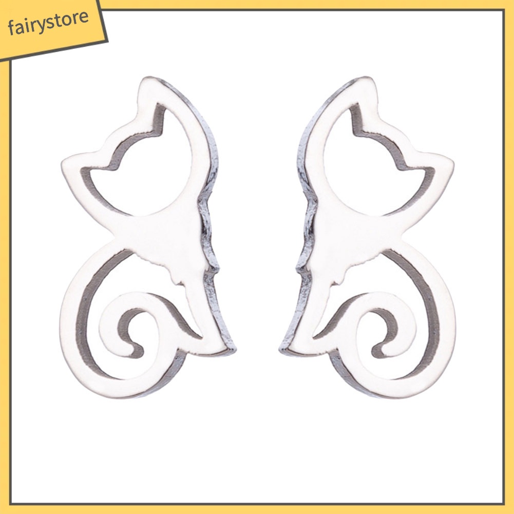 Bông Tai Hình Mèo Bằng Thép Không Gỉ Dễ Thương