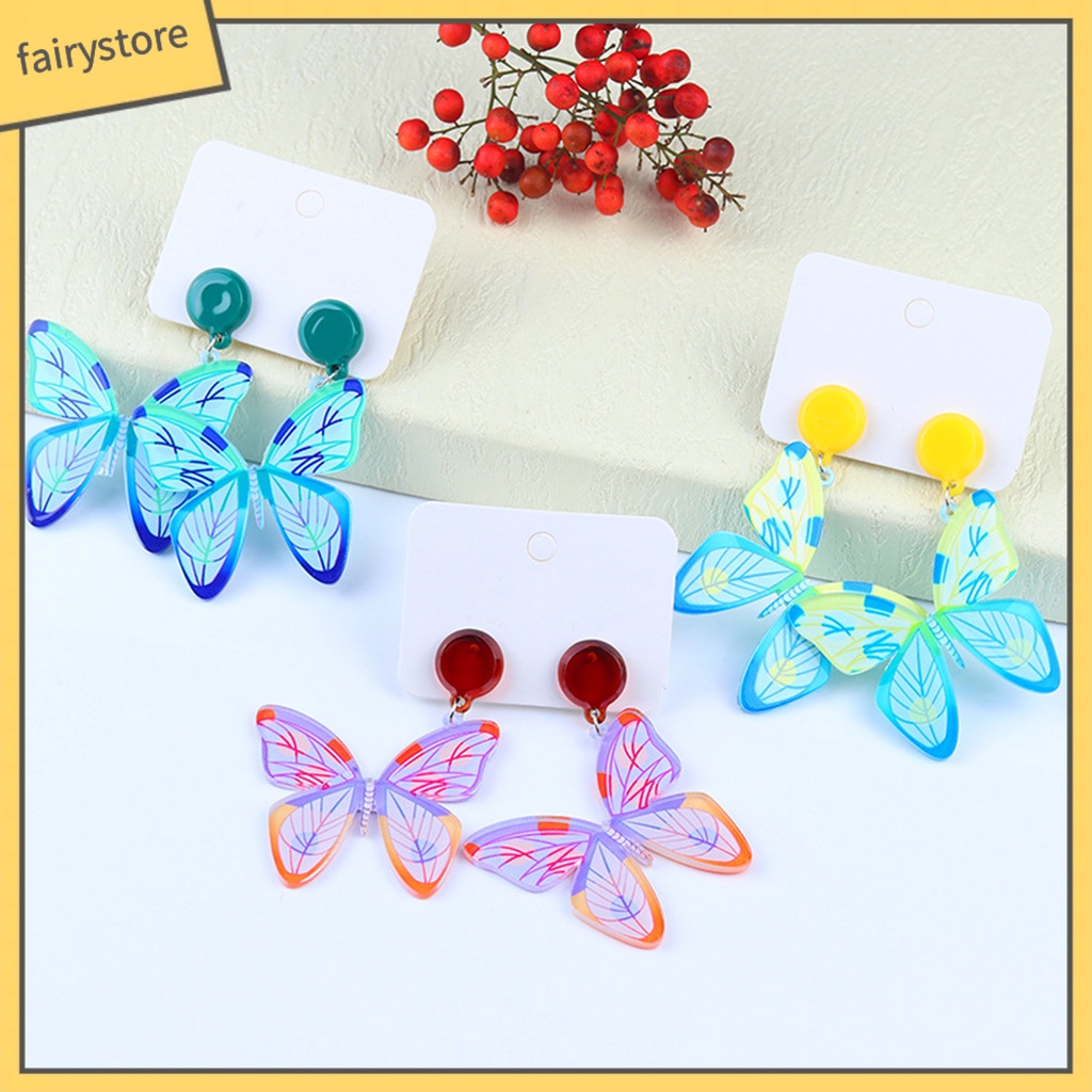 1 Đôi Bông Tai Treo Hình Bướm Trong Suốt Tinh Tế Thời Trang