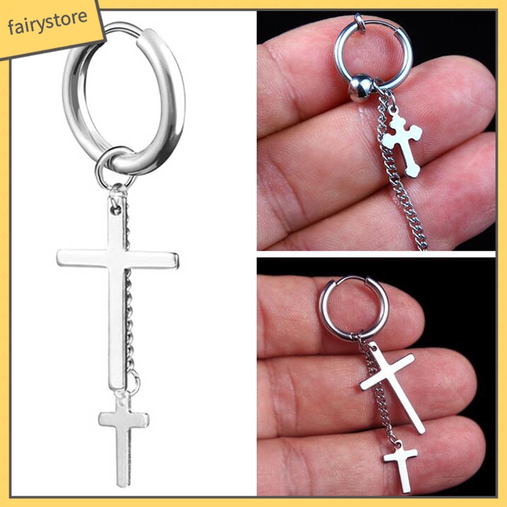 1 Khuyên Tai Dạng Vòng Dây Xích Dài Bằng Thép Không Gỉ Unisex