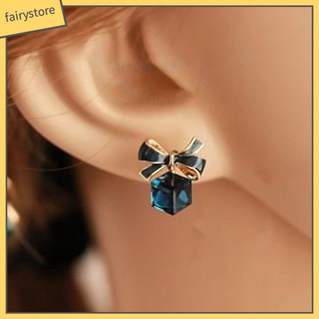 1 Đôi Bông Tai Hình Nơ Đính Pha Lê Giả Thời Trang Dành Cho Nữ