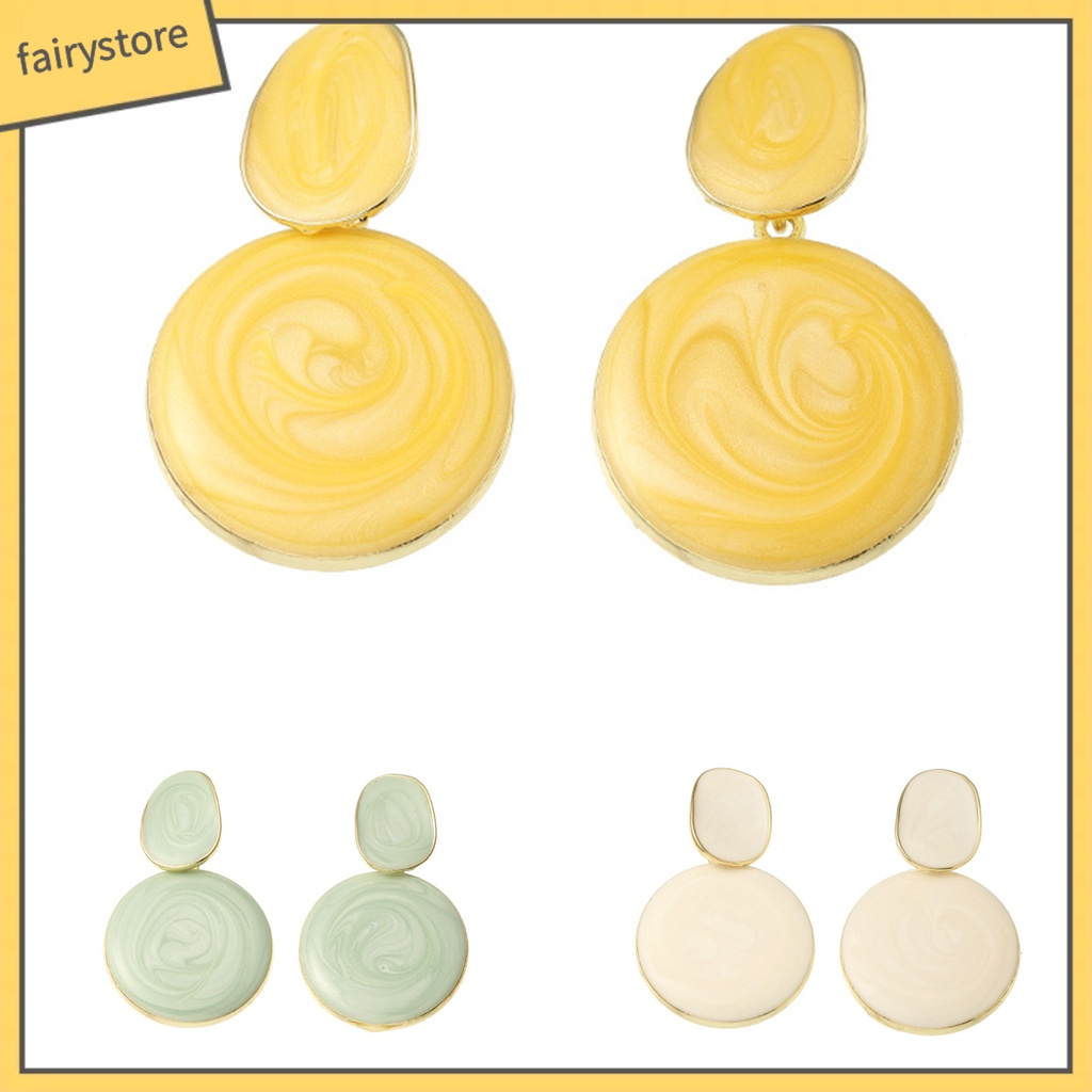 Bông Tai Hợp Kim Dáng Dài Hình Oval Màu Kẹo Ngọt Thời Trang Dự Tiệc