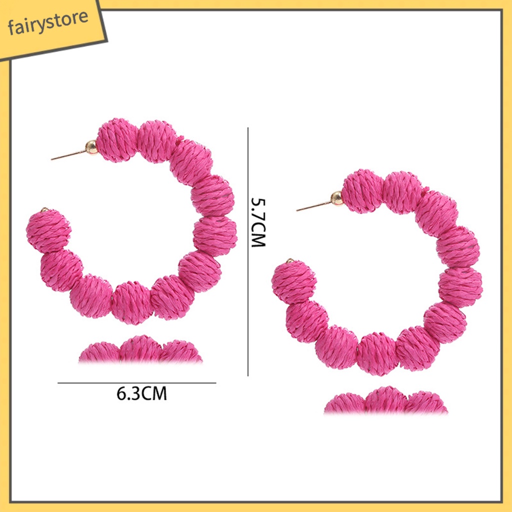 1 Đôi Bông Tai Hình Chữ C Đính Bóng Tròn Phong Cách Bohemian Dành Cho Nữ