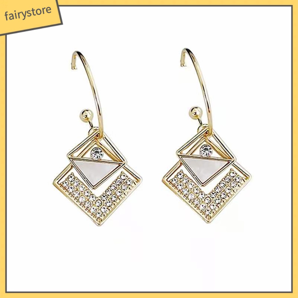 1 Đôi Bông Tai Hình Vuông Đính Đá Trang Nhã