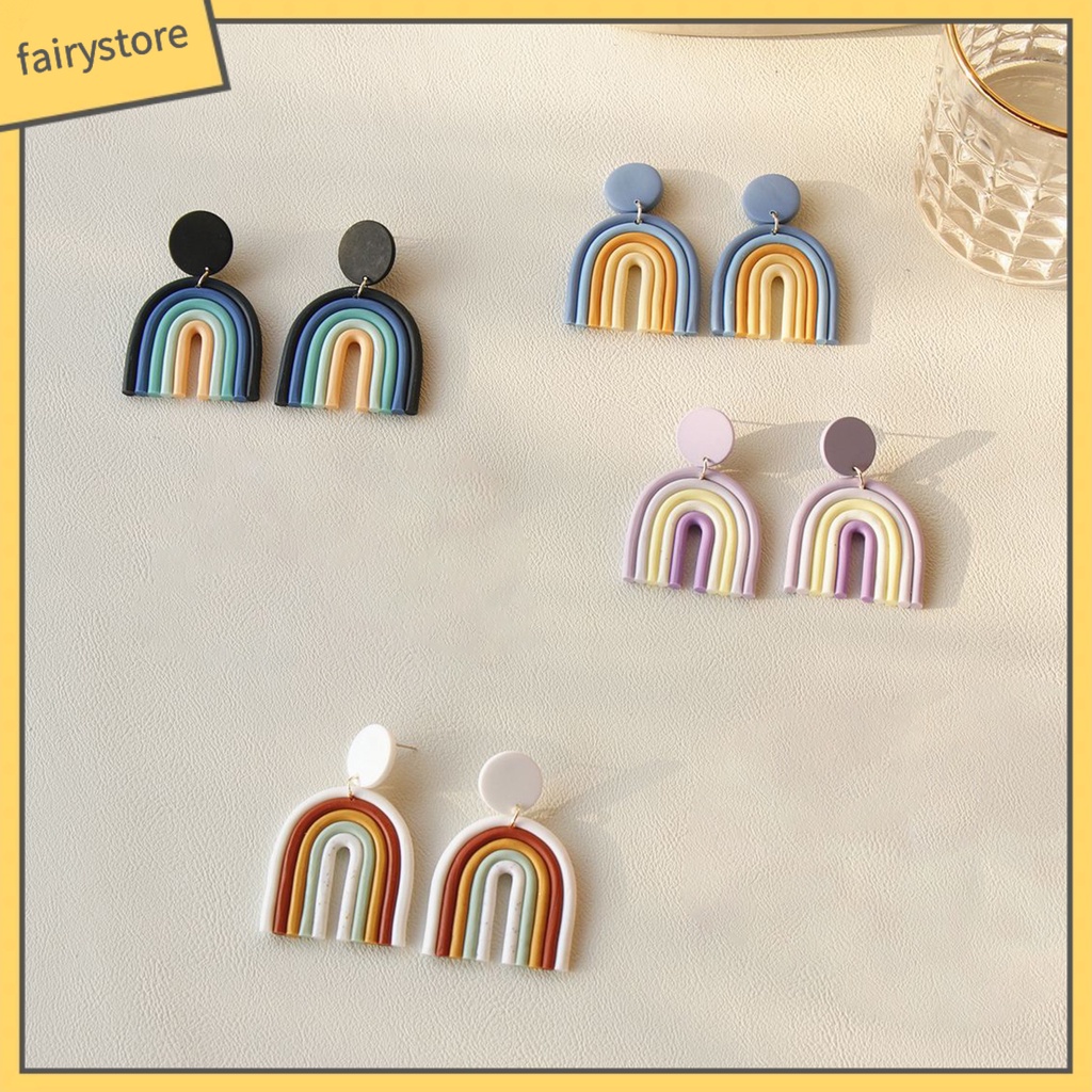 [FRO] 1 Đôi Bông Tai Hình Chữ U Bằng Đất Sét Polymer Đầy Màu Sắc Phù Hợp Với Mọi Phong