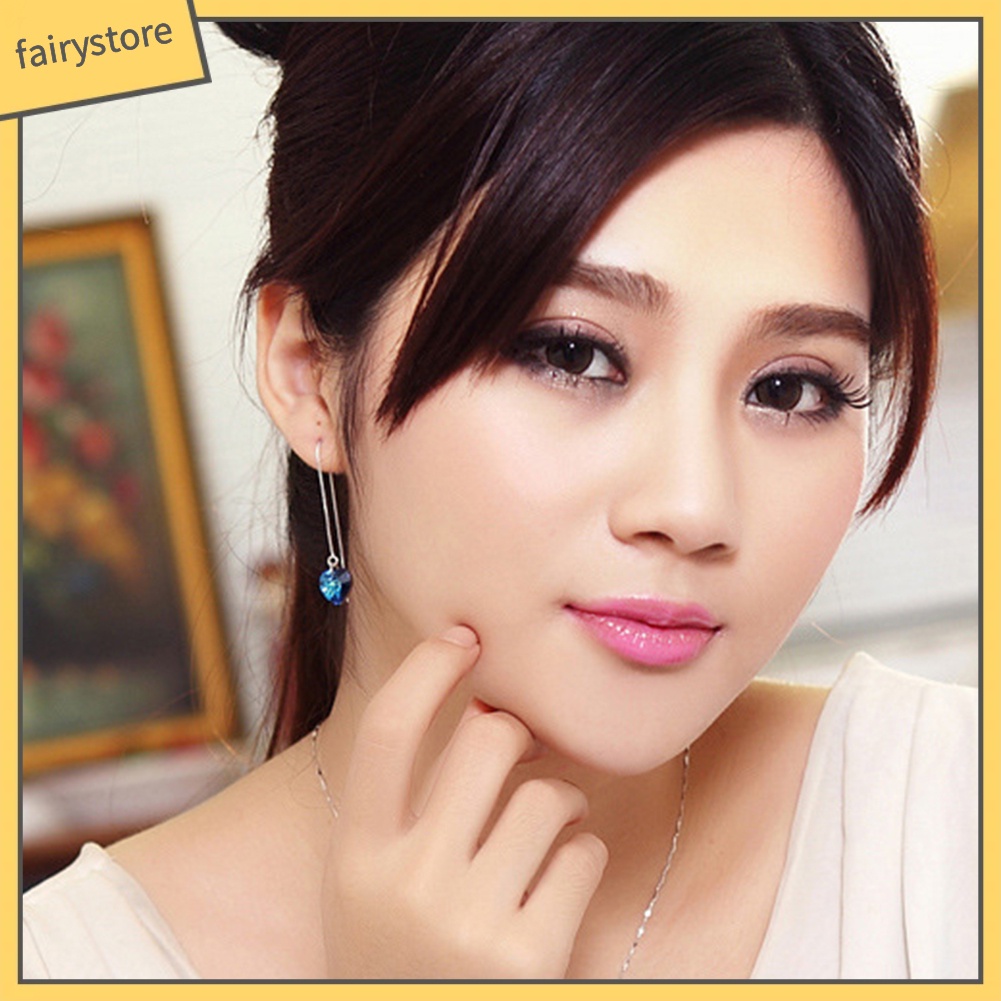 Bông Tai Chuỗi Dài Hình Trái Tim Đính Đá Thời Trang Dành Cho Nữ