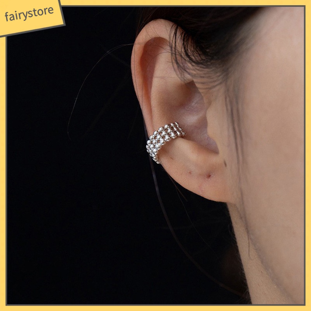 1 Khuyên Tai Dạng Kẹp Ba Lớp Mạ Điện Đính Hạt Tròn Phong Cách Pháp Thích Hợp Dự Tiệc
