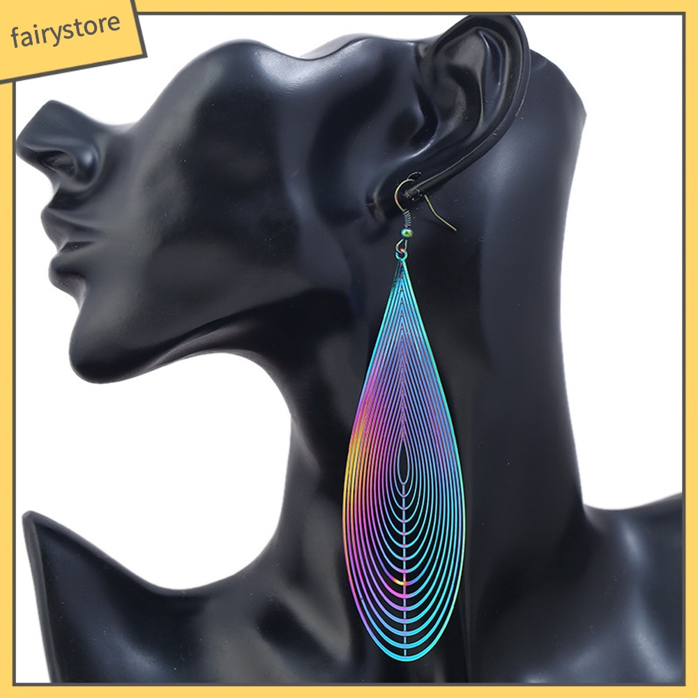 Bông Tai Hình Giọt Nước Bằng Thép Không Gỉ Màu Cầu Vồng Thời Trang Dành Cho Nữ