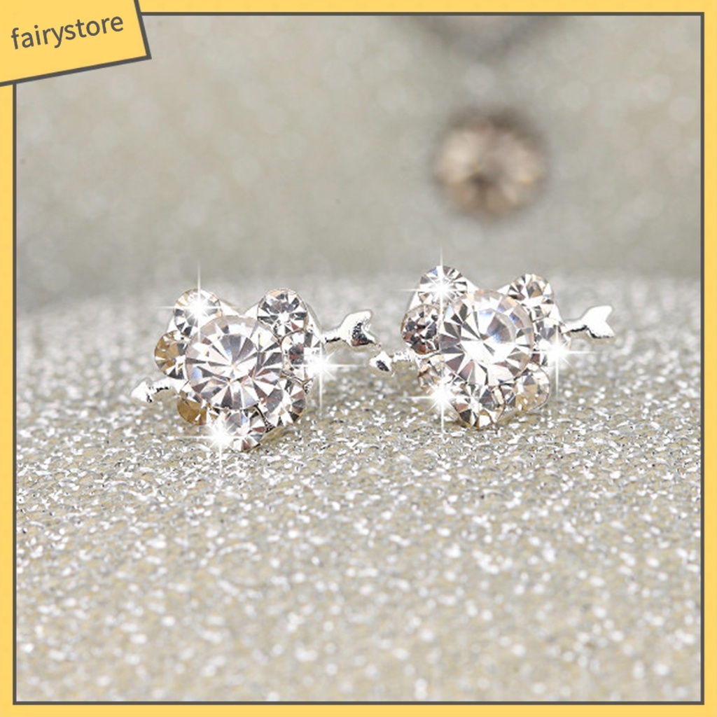 1 Đôi Bông Tai Hình Trái Tim / Nơ Đính Đá Zircon / Ngọc Trai Nhân Tạo Phong Cách Hàn Quốc