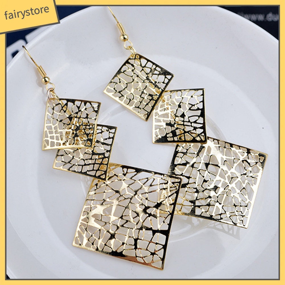 Bông Tai Dài Hình Vuông Thiết Kế Đục Lỗ Thời Trang Dự Tiệc Cho Nữ