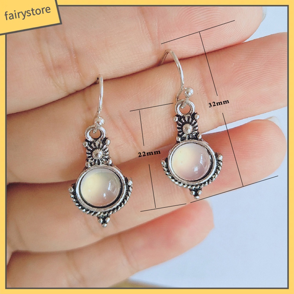 Bông Tai Hình Tròn Đính Đá Mặt Trăng Nhân Tạo Thời Trang Vintage Dành Cho Nữ