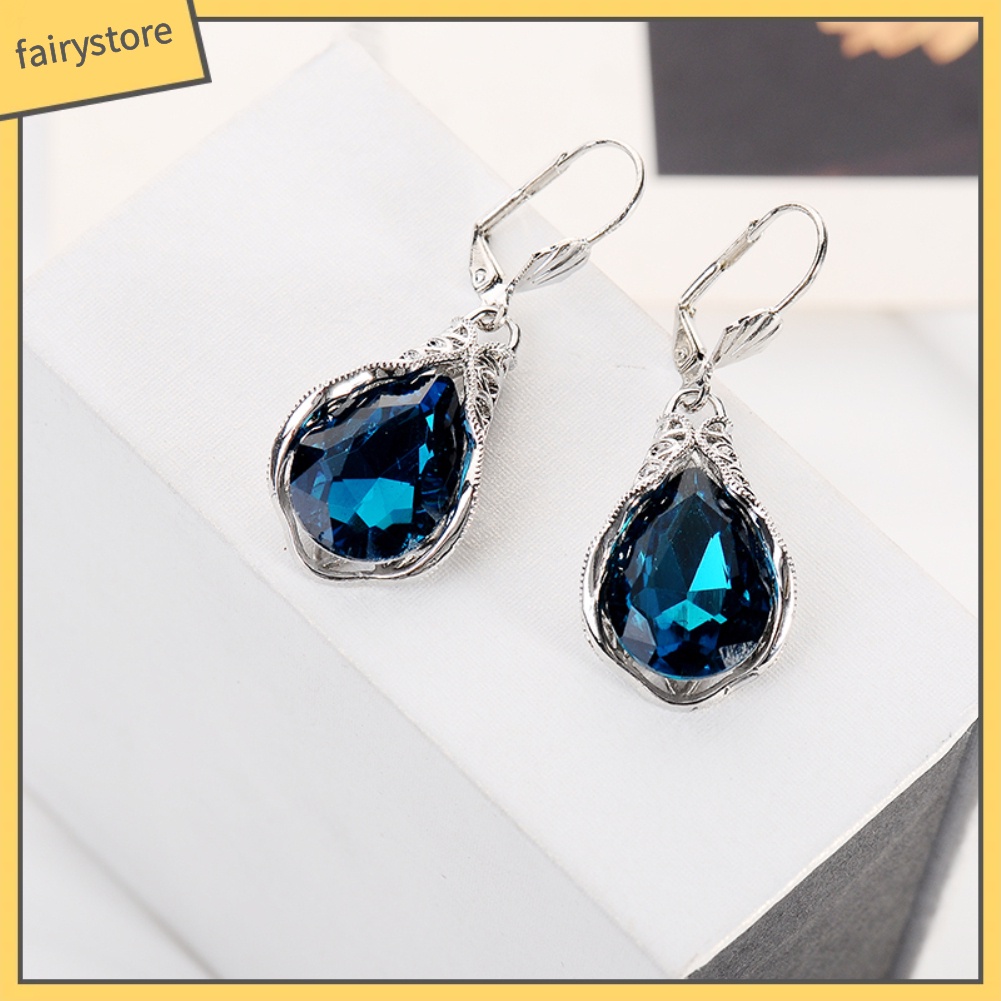 Bông Tai Hình Giọt Nước Đính Đá Sapphire Giả Thời Trang Dành Cho Nữ