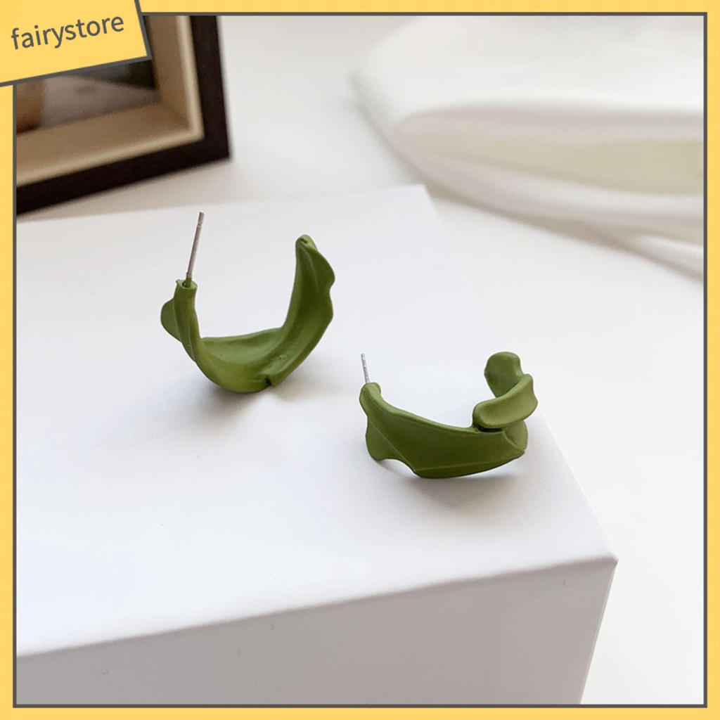 [FRO] Bông Tai Xỏ Hình Chữ C Màu Xanh Lá Tinh Tế Bắt Mắt Không Gây Dị Ứng Thời Trang Mùa Hè