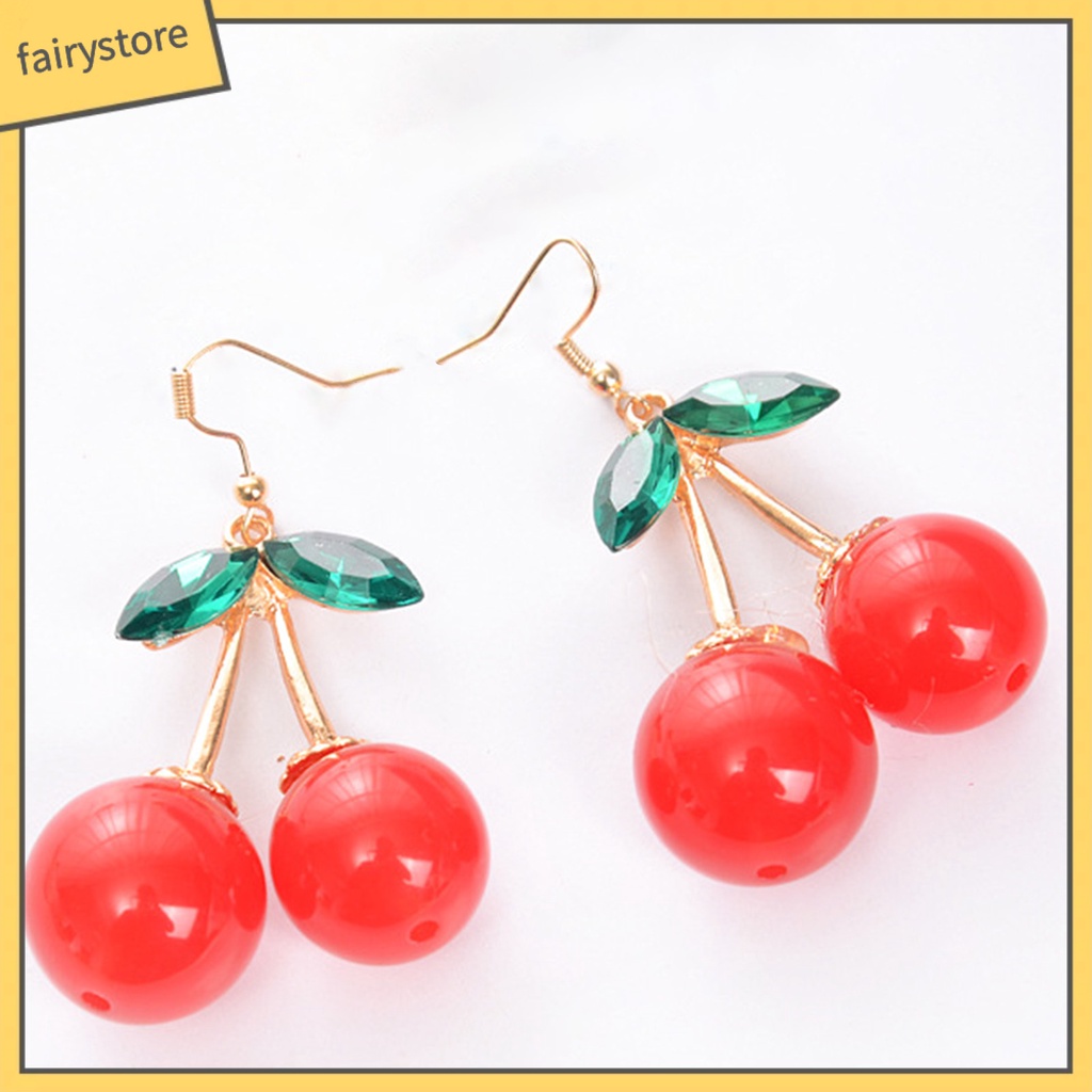 1 Đôi Bông Tai Móc Hình Lá Cherry Lấp Lánh Lâu Trôi