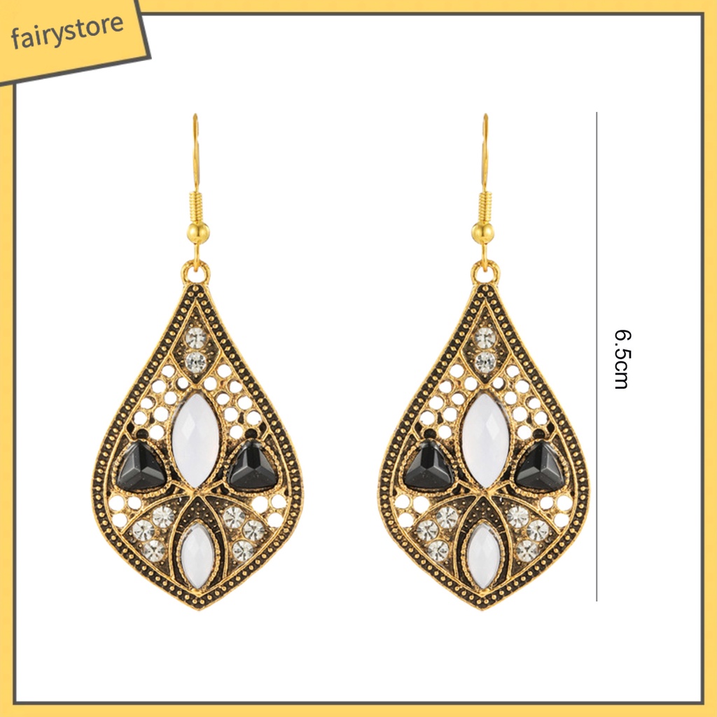 1 Đôi Bông Tai Hình Giọt Nước Đính Đá Phong Cách Retro Dành Cho Nữ