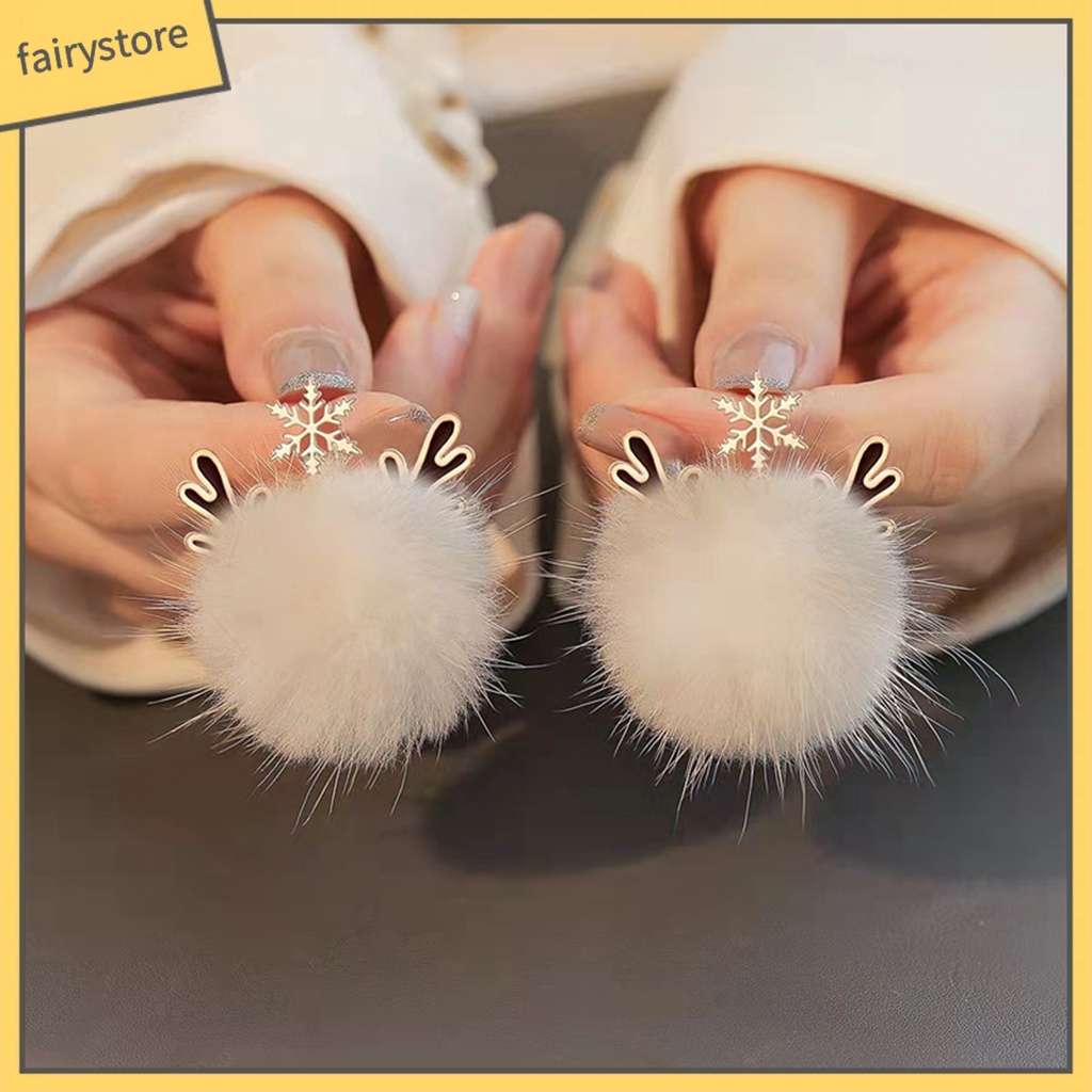 [FRO] 1 Đôi Bông Tai Thiết Kế Hình Học Dạng Tua Rua Bằng Lông Chồn Đính Sừng Hươu Cho Nữ
