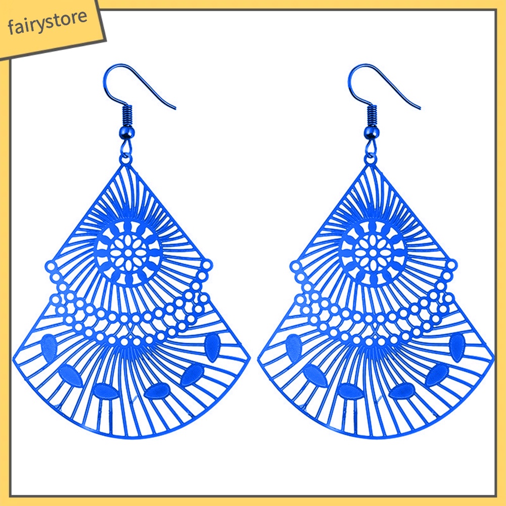 Bông Tai Dáng Dài Hình Quạt Rỗng Nhiều Màu Thời Trang Cho Nữ