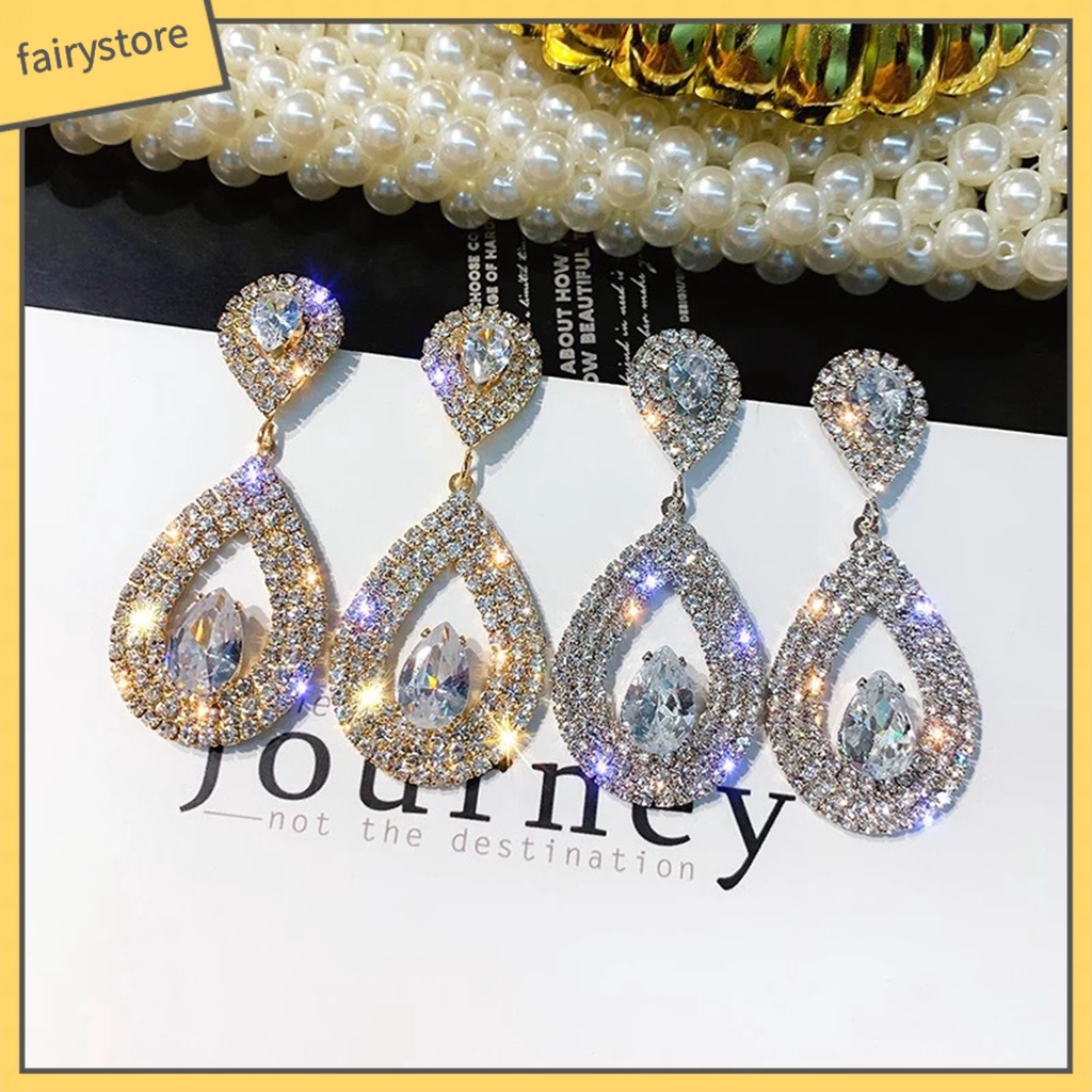 1 Đôi Bông Tai Hình Giọt Nước Đính Đá Lấp Lánh Dành Cho Nữ