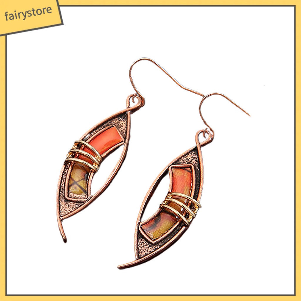 [FRO] 1 Đôi Bông Tai Dạng Móc Xỏ Bằng Đá Màu Cam Chắp Vá Lỗ Không Đối Xứng