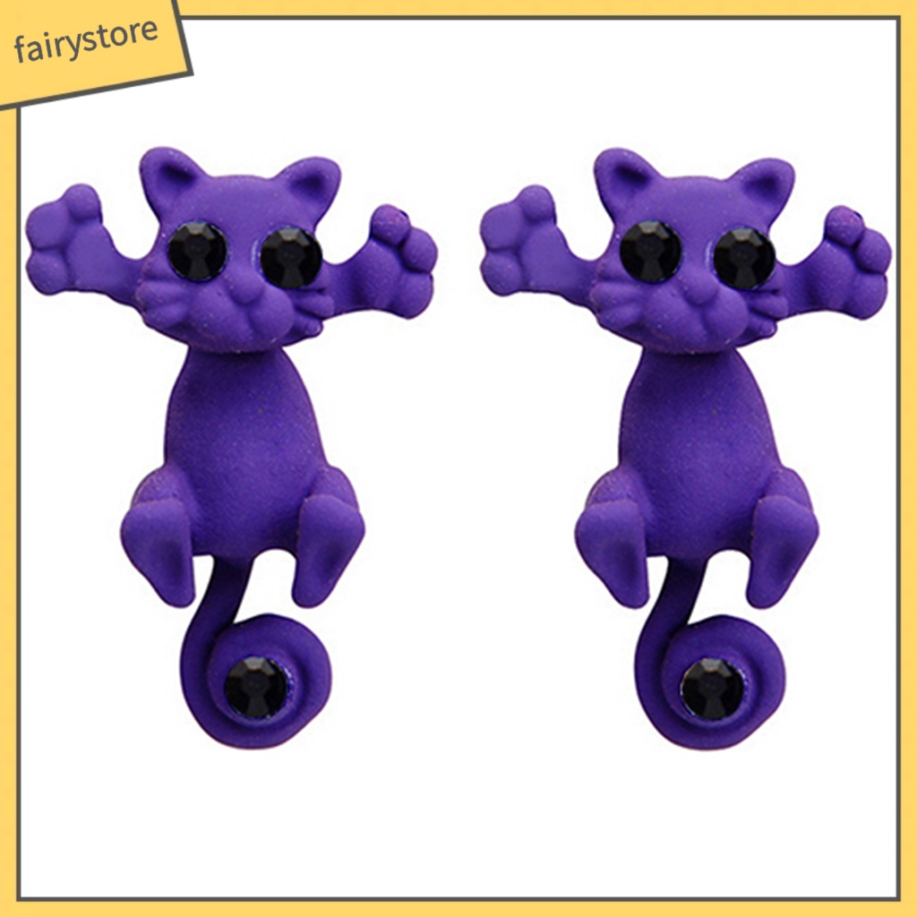 Bông Tai Hình Mèo Hoạt Hình Phong Cách Punk Dễ Thương Cho Nữ