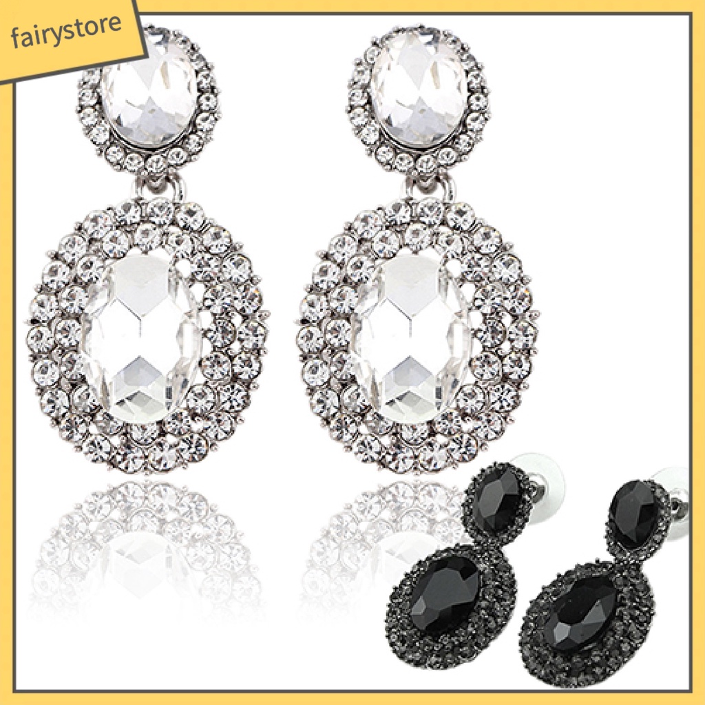 1 Đôi Bông Tai Đính Đá Hình Oval Phong Cách Cổ Điển Sang Trọng