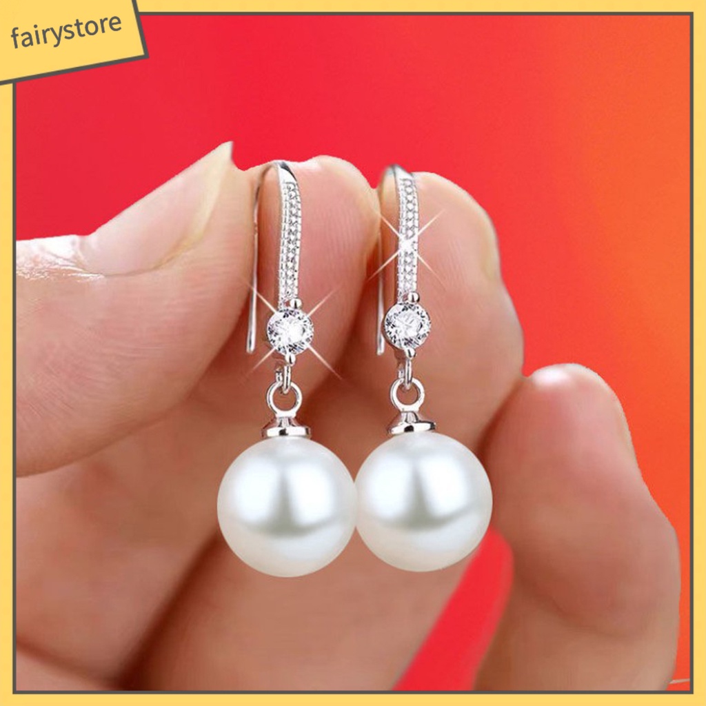 1 Đôi Bông Tai Nữ Đính Ngọc Trai Giả Lấp Lánh