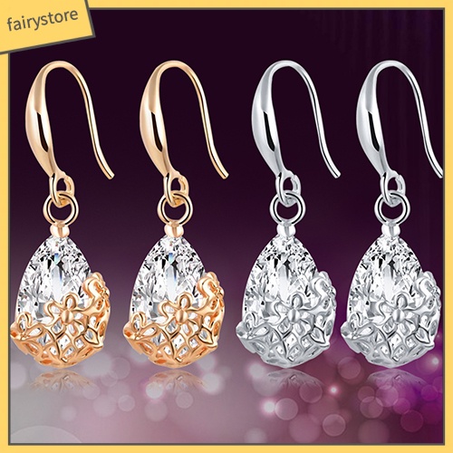 Đôi Bông Tai Hình Giọt Nước Đính Đá Thời Trang Cho Nữ