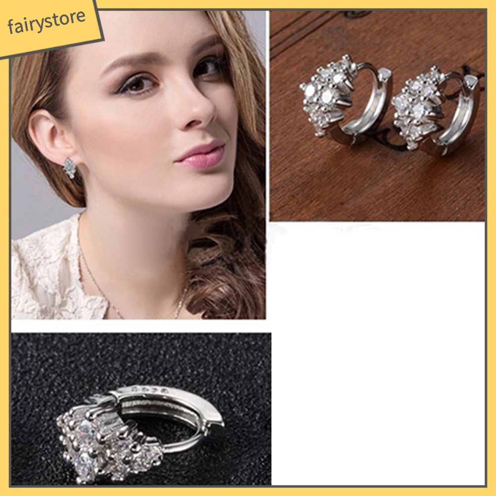 Đôi Bông Tai Khoen Tròn Đính Đá Thời Trang Cho Nữ