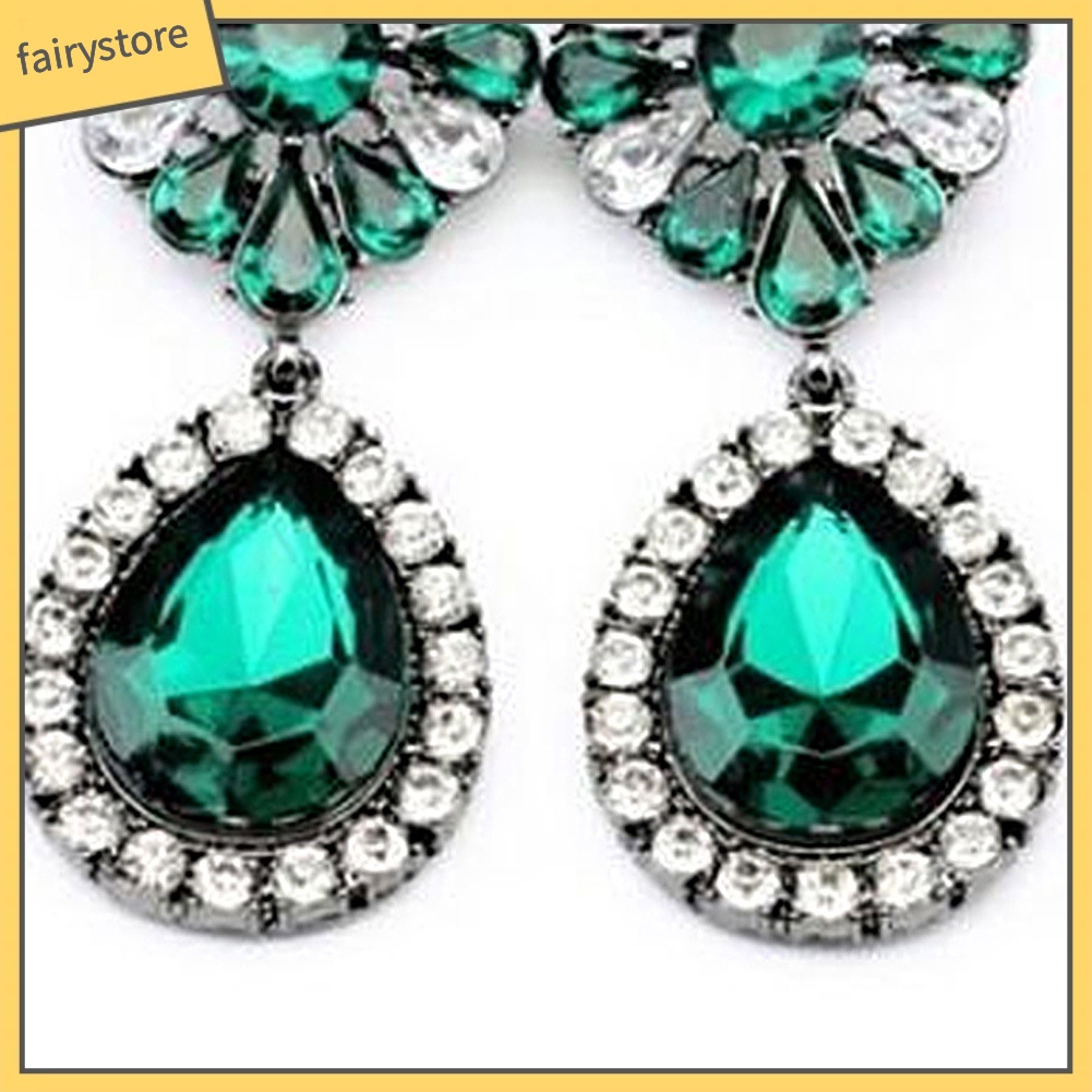 Khuyên Tai Hình Giọt Nước Đính Đá Xanh Lá Phong Cách Vintage