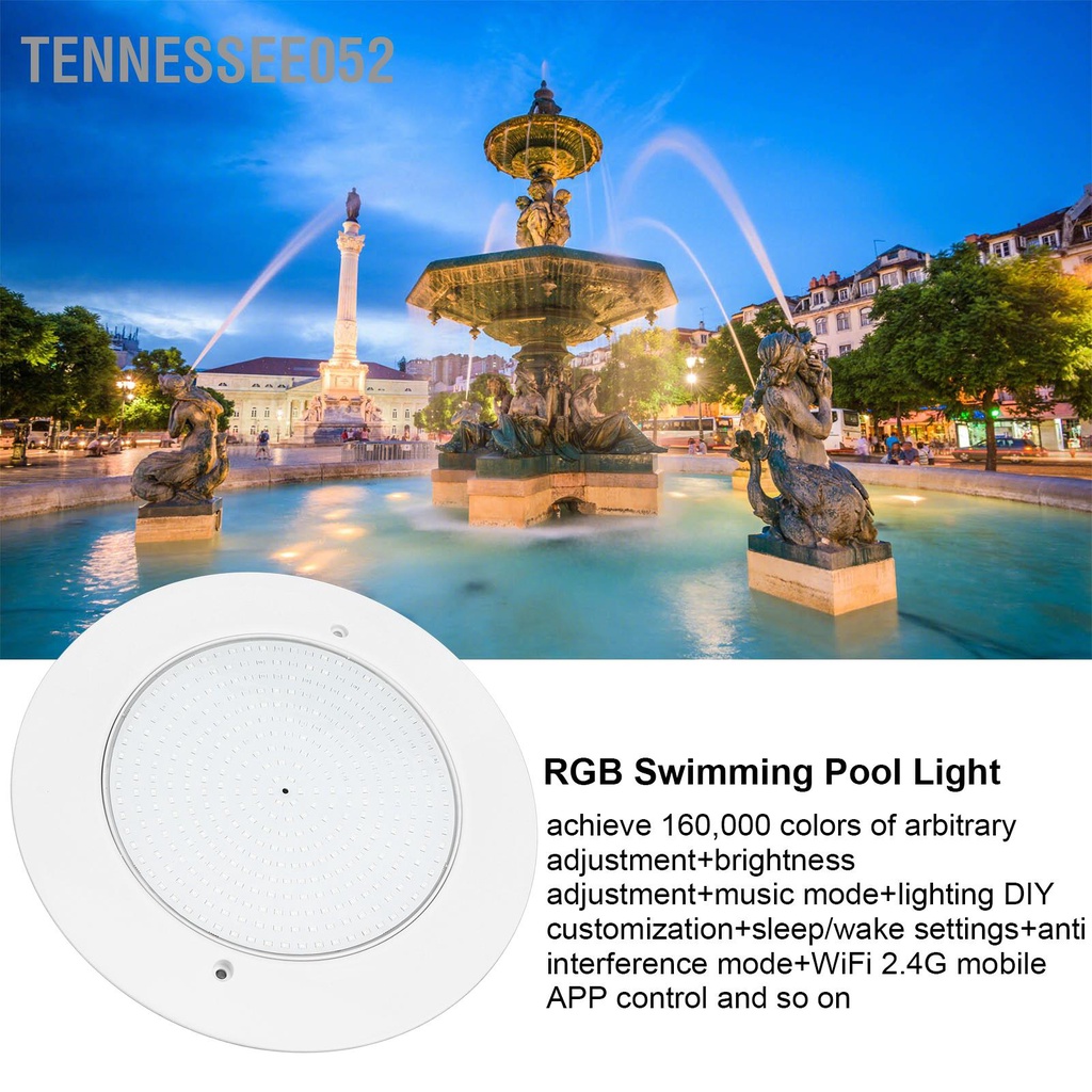 Tennessee052 Đèn LED Bể Bơi Dưới Nước DC12V 25W 360 IP68 RGB Siêu Mỏng Chống Thấm