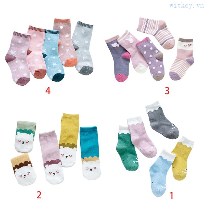 Set 5 Đôi Vớ Cotton Họa Tiết Động Vật Hoạt Hình Dễ Thương Cho Bé